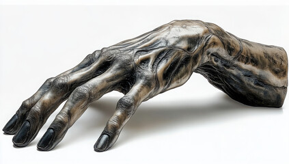 Obraz premium Creepy Realistic Zombie Hand Prop with Decayed Skin and Outstretched Fingers on Transparent Background