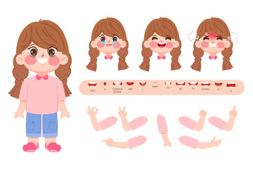 Character girl creation design for Animation cartoon flat design. illustration vector premium.
