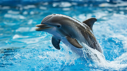 Obraz premium A bottlenose dolphin leaps out of the water in a beautiful display of grace and agility.