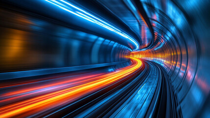 vibrant futuristic scene featuring illuminated neon lights and dynamic light streaks, evoking a sense of technology, innovation, and the thrill of the unknown in a sci-fi landscap