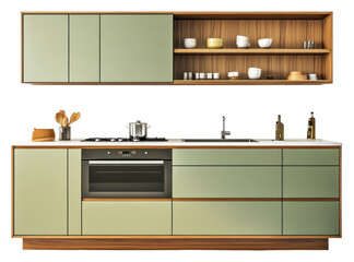 PNG Green modern cabinet kitchen cabinets minimalist appliances.