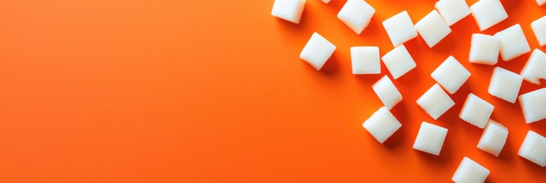 Sweet Sugar Cubes on Vibrant Orange Background with Text Space