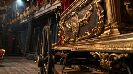 Fototapeta premium An upclose view of a prop carriage used in a historic play reflecting the use of elaborate stage sets and props to create immersive environments.
