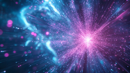 Obraz premium explosion of pink and blue particles creating a cosmic energy effect, evoking speed, motion, and a futuristic space theme.