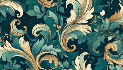 Ornate gold and teal floral design