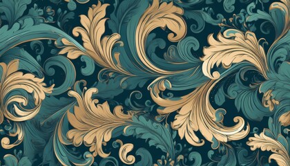 Elegant teal and gold floral pattern