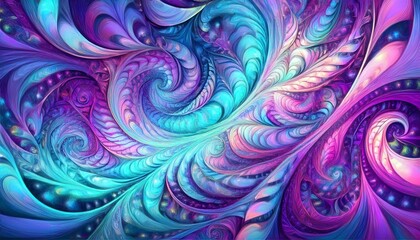Abstract swirling art in blue and pink