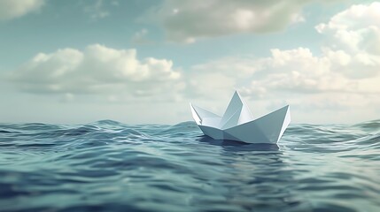 A paper boat floating on a vast ocean. The boat is white and pristine, while the ocean is a deep blue and&aelig;&plusmn;&sup1;&aelig;&para;&OElig;&aelig;&frac34;Ž&aelig;&sup1;&fnof;.