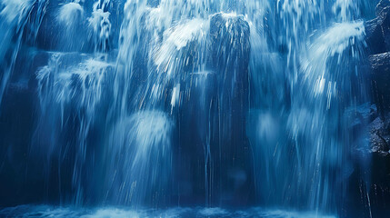 Waterfall in the mountains. The water is falling from a high cliff and creating a beautiful scene.