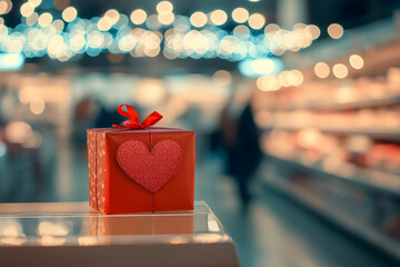 Valentine’s day present shopping in online supermarket background. Gifts Shopping in a sale and copy space for advertisements 