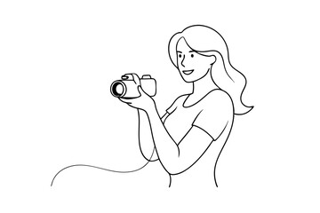 Single Line Art of Woman Photographer with DSLR
