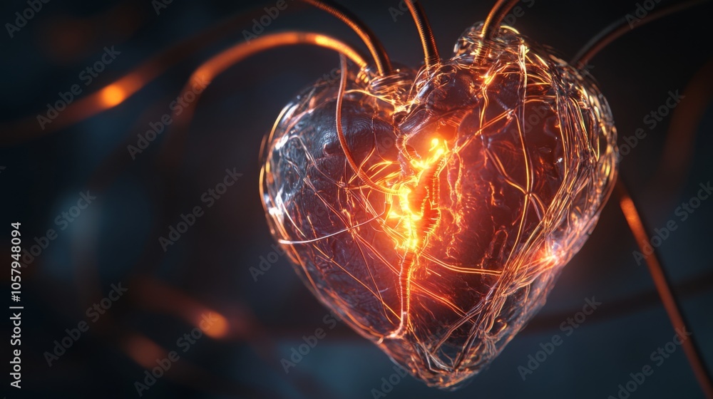 Poster this captivating heart, crafted from clear glass, emits a warm glow while electric energy flows thro