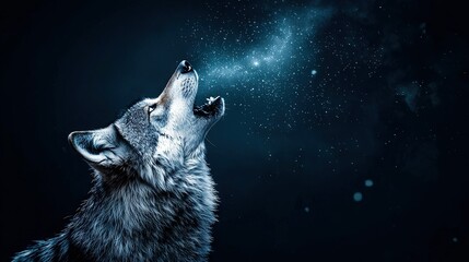   A wolf gazes upward under a radiant sky
