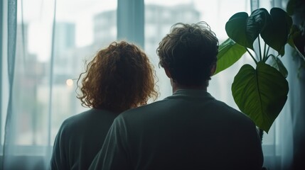 Obraz premium リビングルームに箱と観葉植物を置いて、新たなスタートを迎える新居の所有者