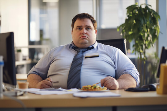 Man with a sedentary lifestyle sitting at work 