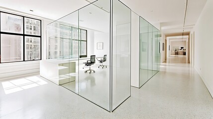 Modern Minimalistic Concrete Coworking Office room with Blank Walls, High Ceilings,and Mockup Frame