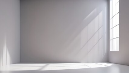 Minimalist sunlit room with large windows and soft shadows