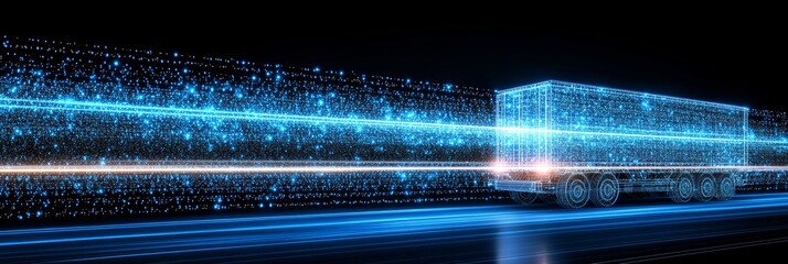 Autonomous Electric Truck on Digital Highway, Logistics, Supply Chain Innovation Concept - 3D Render