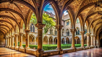 Obraz premium Majestic arches of a historic monastery in Barcelona long shot