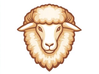 Cartoon illustration of a sheep's head with white fluffy wool and brown eyes.