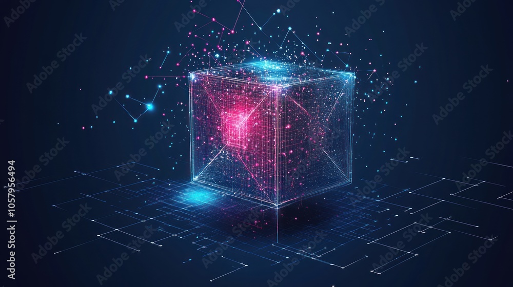 Poster abstract digital cube with network connections