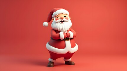 Obraz premium Christmas Theme Cute 3D Santa Claus Laughing Low Poly Festive Wallpaper Background Render Xmas