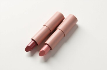 Earthy Lipstick Duo: Modern Packaging Showcasing Light and Deep Tones on Clean White Background