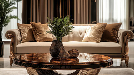 high-quality furniture design showroom, elegantly displayed pieces, ambient
luxurious, focus on craftsmanship and excellence in design,