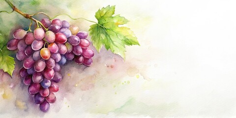 Minimalist background with grape painted in watercolors