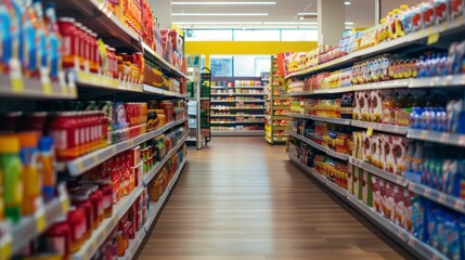 Fototapeta premium Supermarket aisle filled with products
