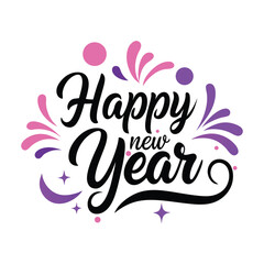 Obraz premium Happy New Year Greeting with Sparkles, Confetti, and Black and Purple Festive Design