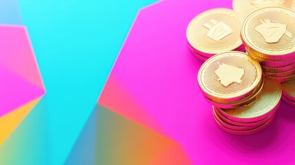 Cryptocurrency Coins on a Colorful Background