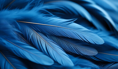 Fototapeta premium Close up of an blue feather background texture illustration. AI Generated