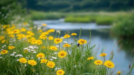 Yellow Flowers by the River