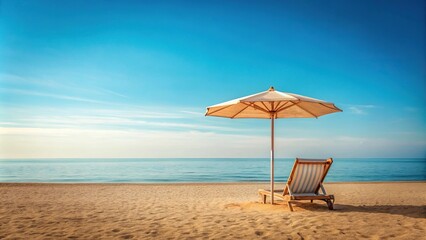 Fototapeta premium Minimalist sun lounger under umbrella by the coast