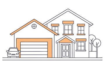 Charming Line Drawing of a Single-Family Home with Garage