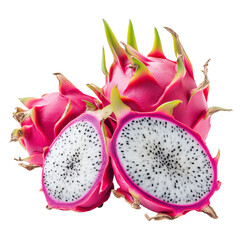 Dragon fruit halves and whole on white