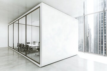 Obraz premium Modern Minimalistic Concrete Coworking Office room with Blank Walls, High Ceilings,and Mockup Frame