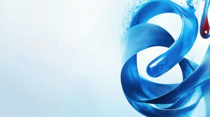 A dynamic swirl of blue ribbons with a drop in the upper right corner, symbolizing fluidity, health care, and awareness. The concept of World Diabetes and Health Balance Day. AI.