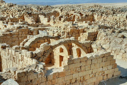 The Shivta, a Nabataean town on the ancient spice route in the Negev Desert and was declared a UNESCO World Heritage Site. This ancient city had Byzantine churches and buildings. Israel, 2016.