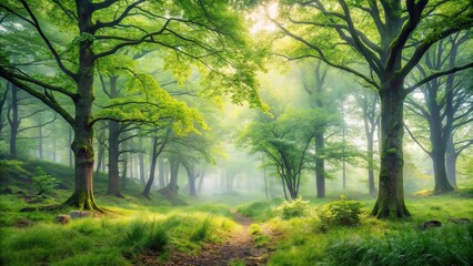 Obraz premium Misty woodland landscape ideal for wallpaper or background usage