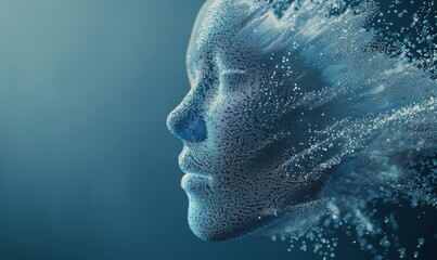 Digital Abstract Portrait of a Woman Dissolving Into Particles