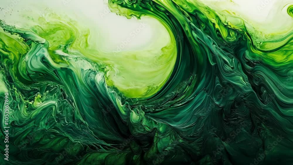 Poster abstract green paint swirls create a wave-like pattern