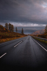 highland road in the twilight.