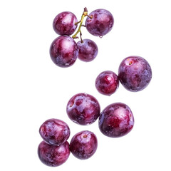 Artistic purple grapes on white backdrop