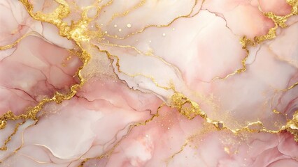 Macro abstract dusty blush liquid watercolor background with golden cracks pastel pink marble alcohol ink