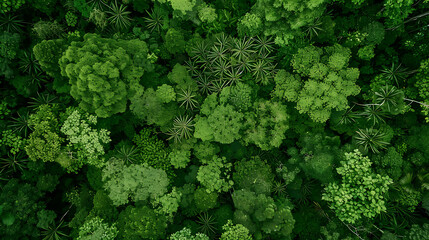 lush green foliage of a dense tropical rainforest from a birds eye view