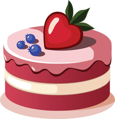 Blueberry and Strawberry-Topped Valentine’s Cupcake Illustration