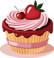Delicious Cupcake with Cherry and Strawberry for Valentine’s