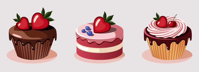 Strawberry and Cherry-Themed Dessert Vector Art